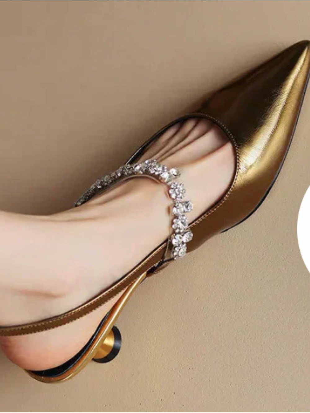 Gold Pointed Slingback Pump with Crystal Strap